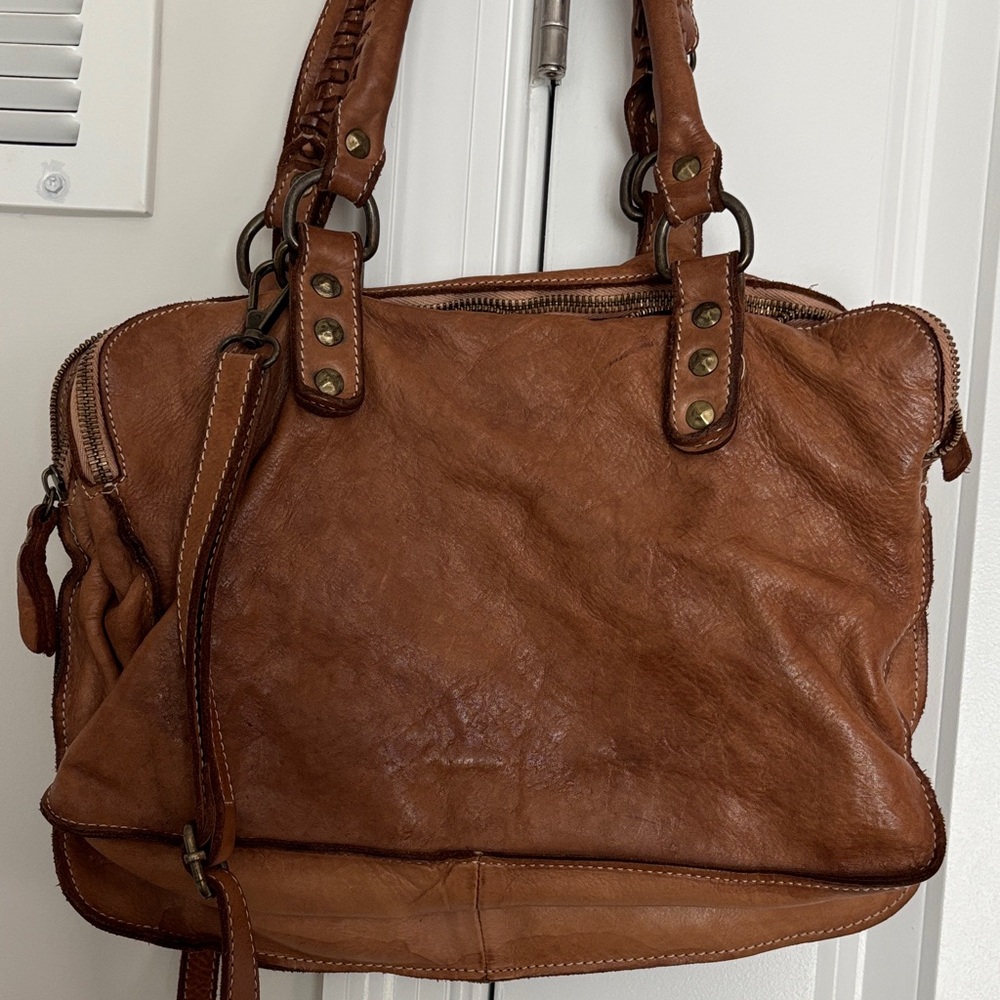 Nostalgic Vintage Brief Case Multi Compartment  Brown Leather Shoulder Bag